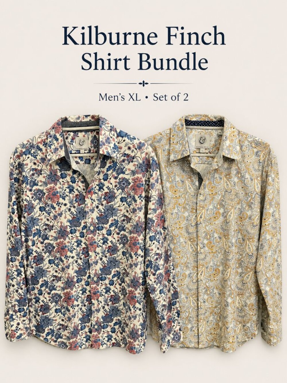 Kilburne Finch Men’s XL Button Down Shirt Bundle Floral Paisley Long Sleeve